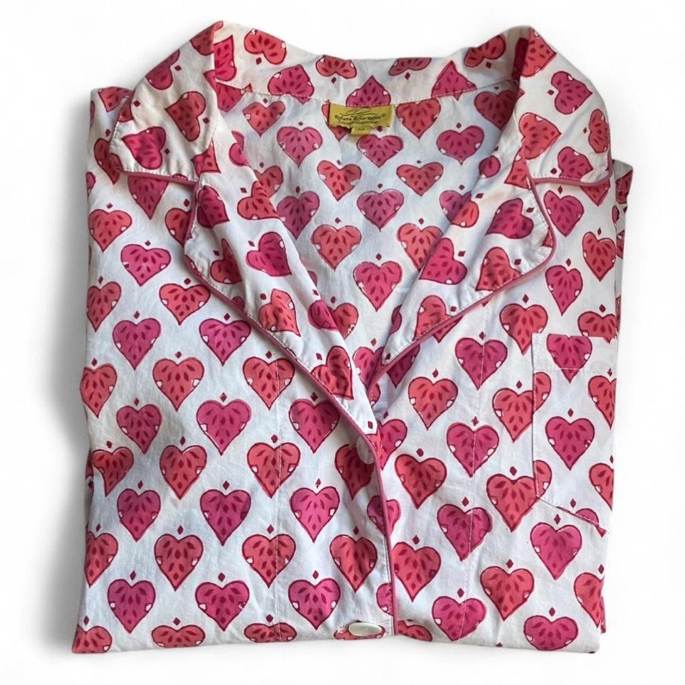 Roller Rabbit Women’s Pink Hearts Cotton Long Sleeved Pajama Top